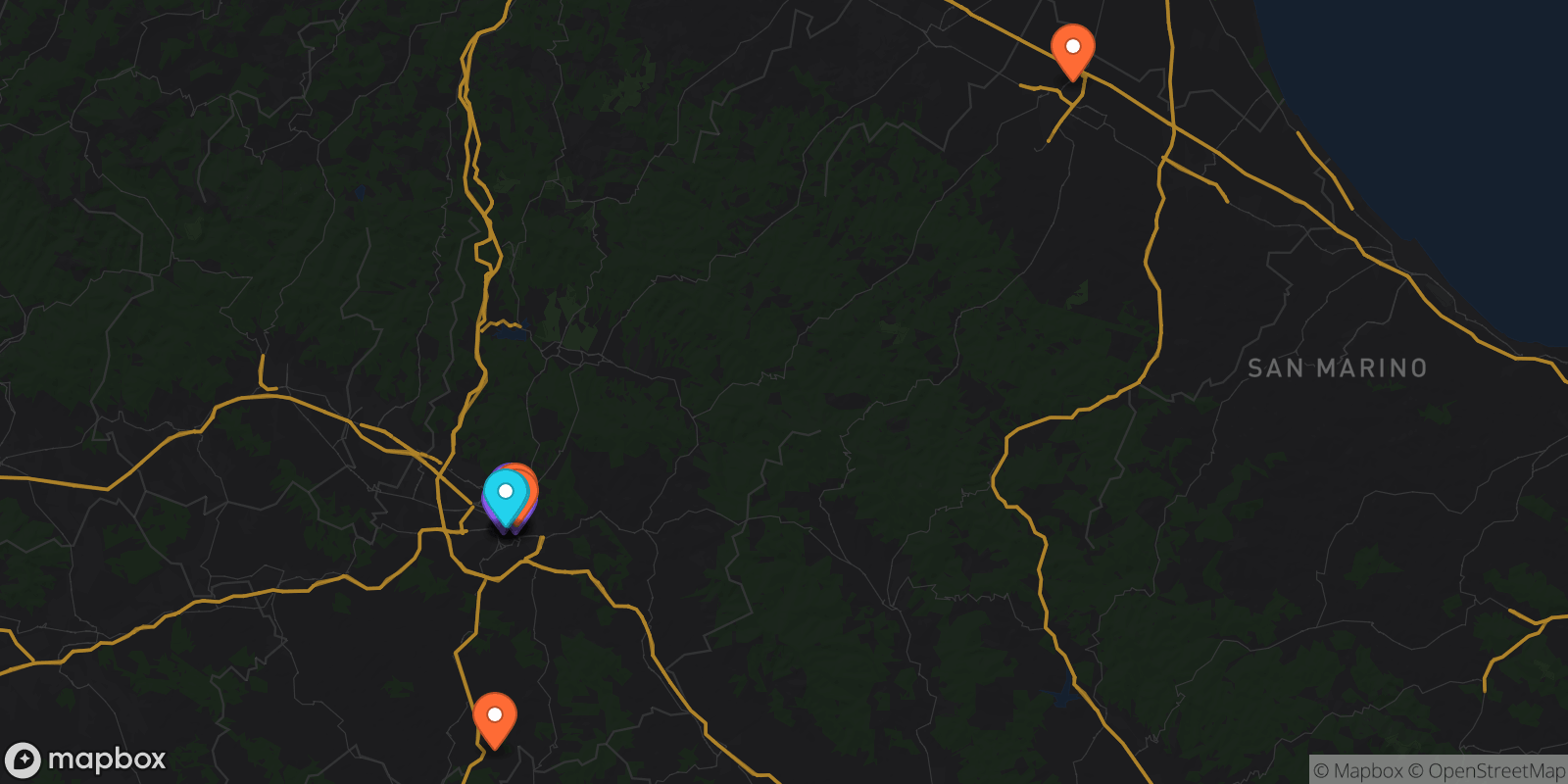 Map showing 14 locations