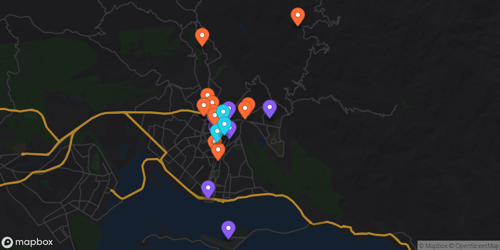 Map showing 29 locations