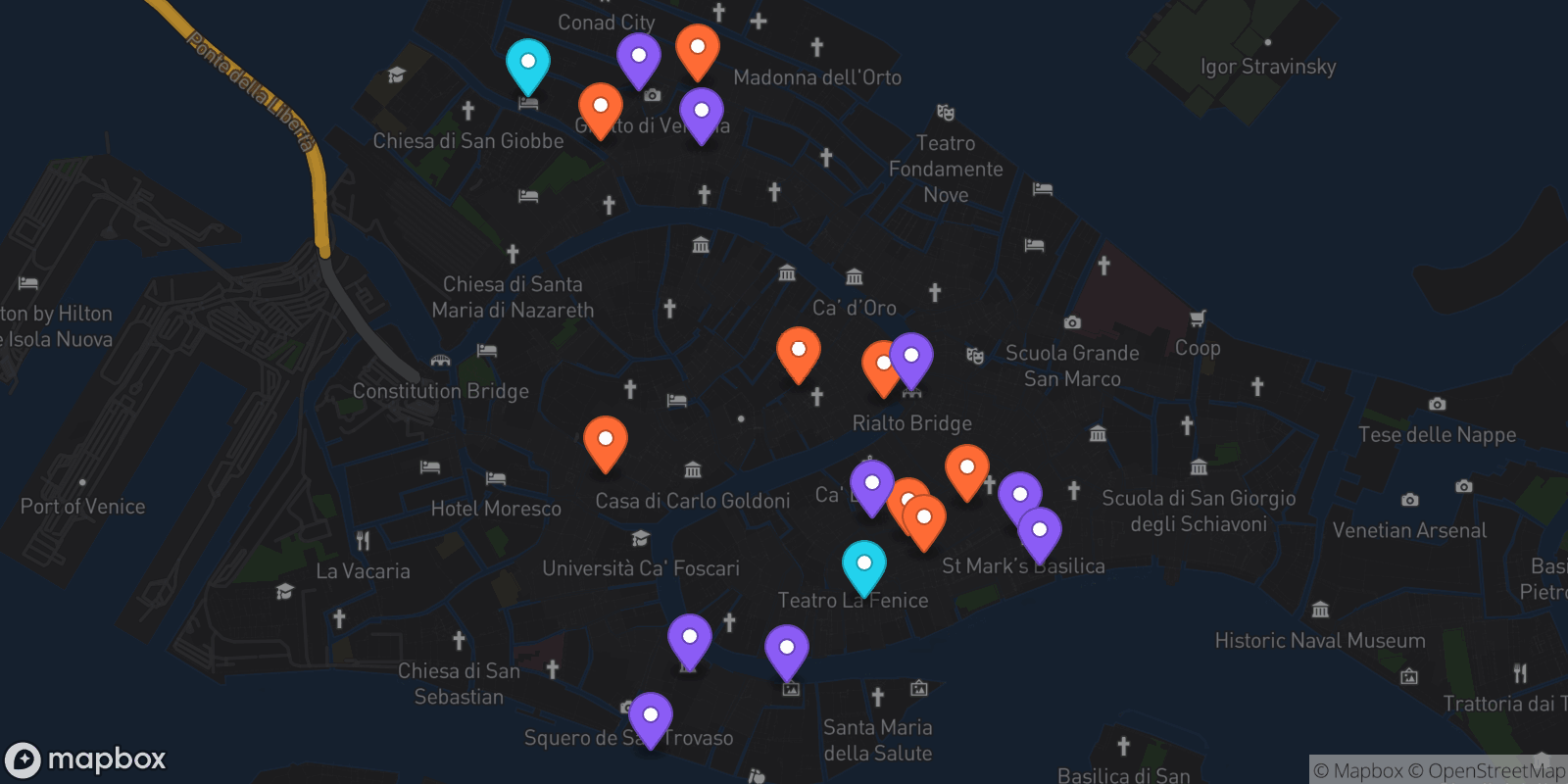 Map showing 19 locations