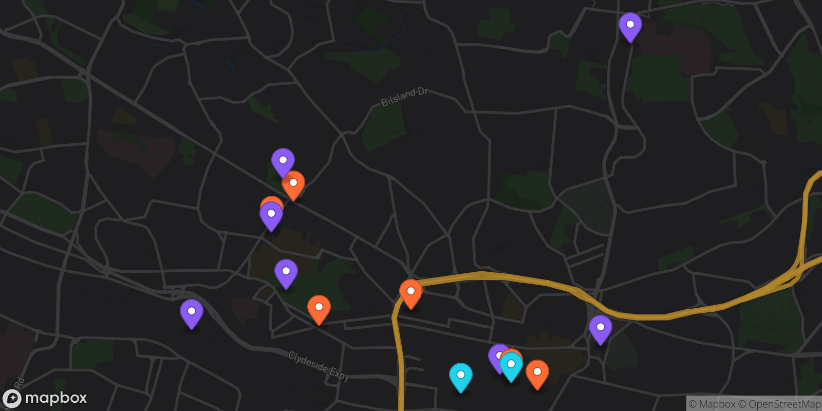 Map showing 15 locations