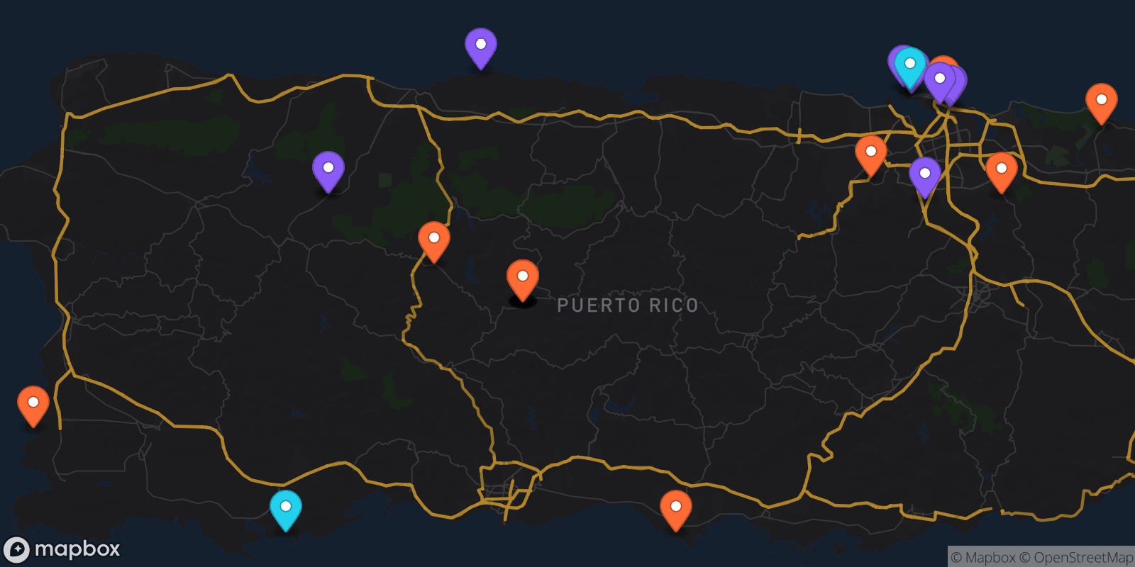 Map showing 29 locations
