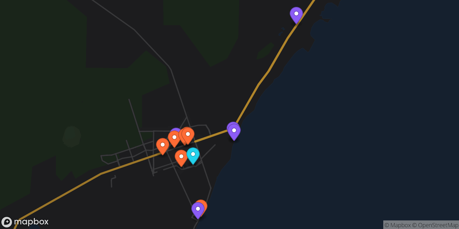Map showing 13 locations