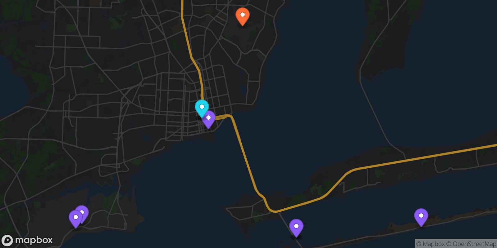 Map showing 10 locations