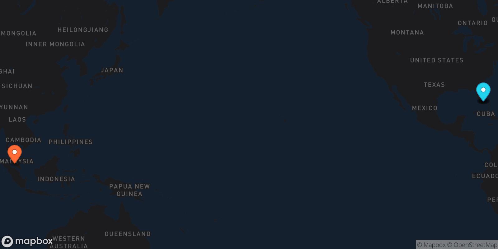 Map showing 5 locations