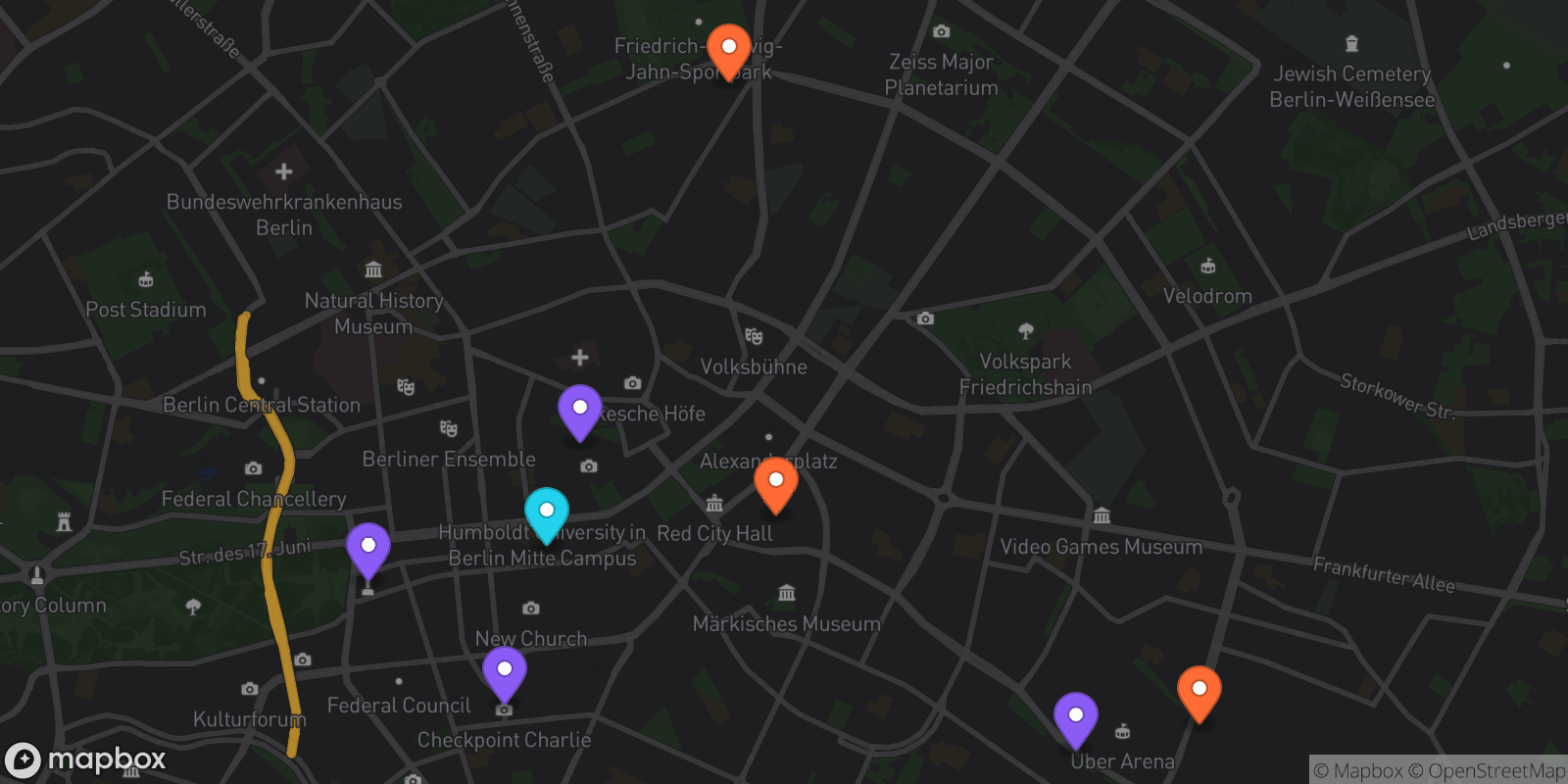 Map showing 8 locations