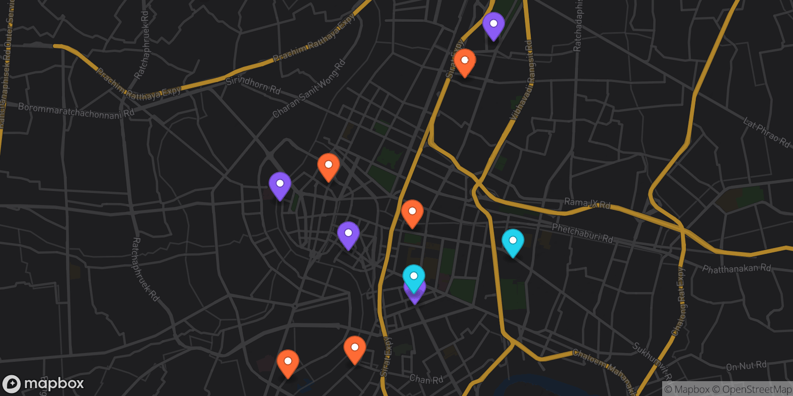 Map showing 11 locations