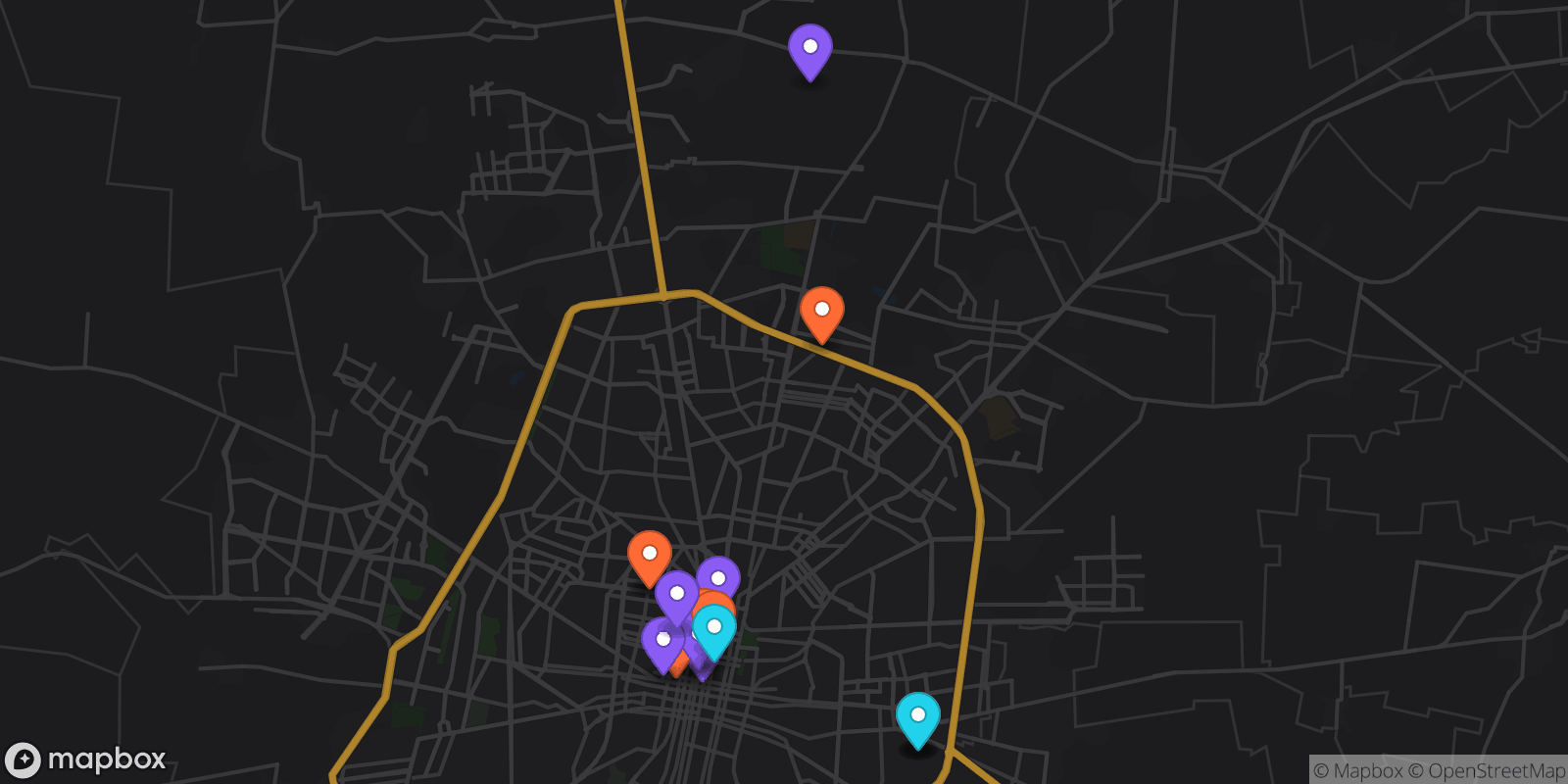 Map showing 19 locations
