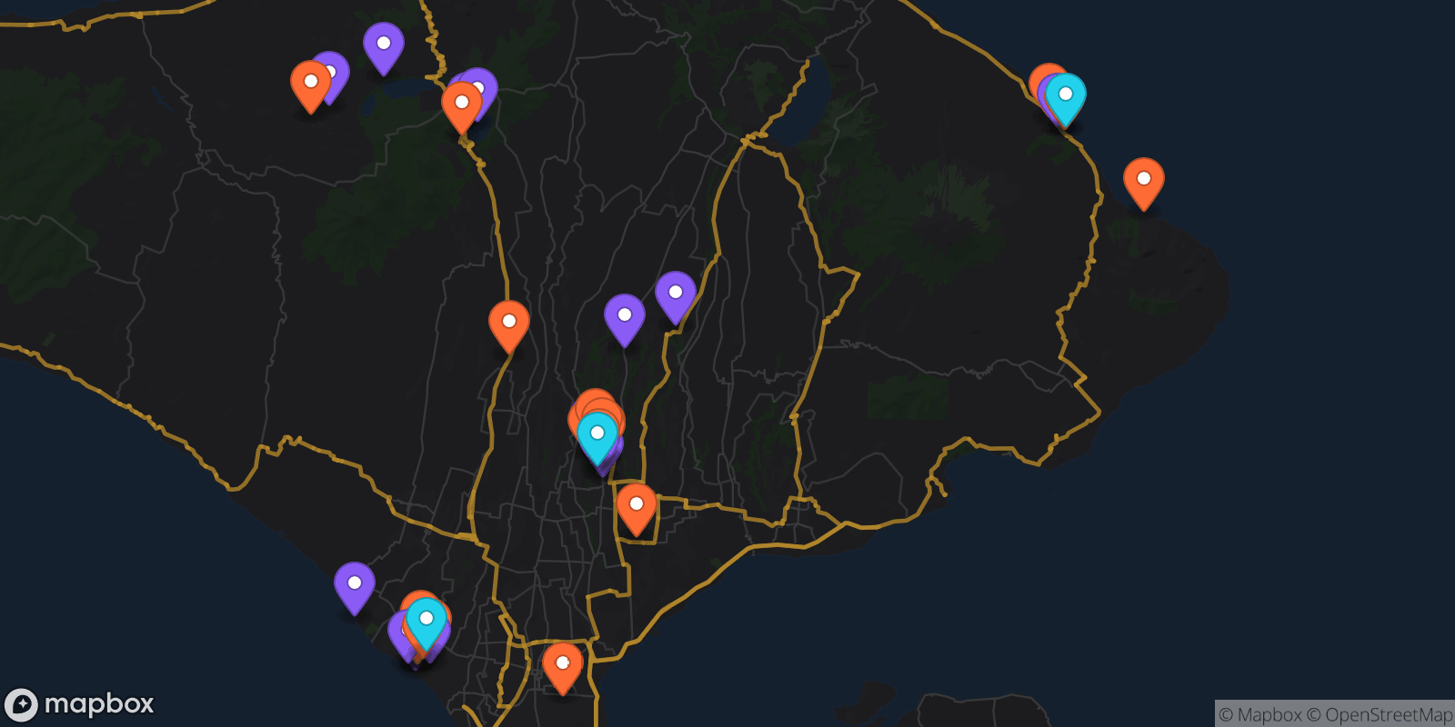 Map showing 41 locations