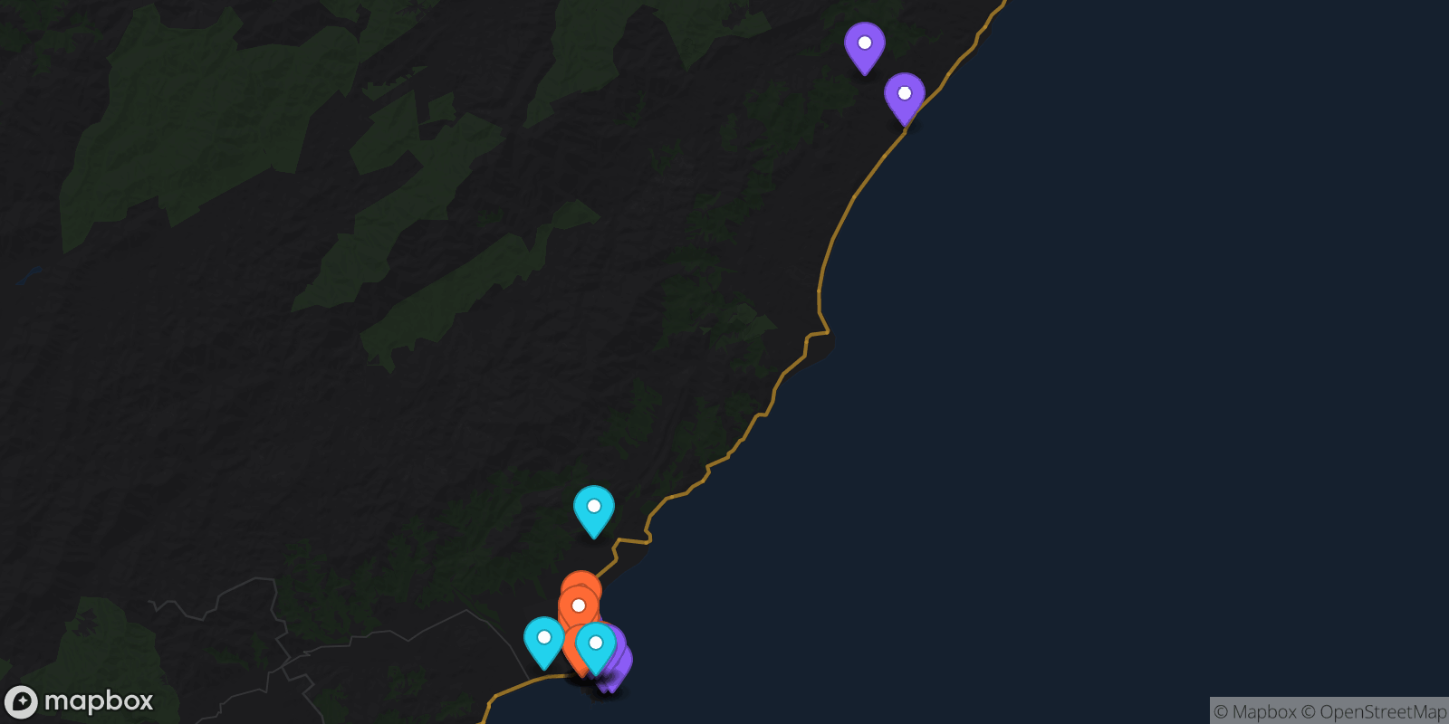Map showing 31 locations
