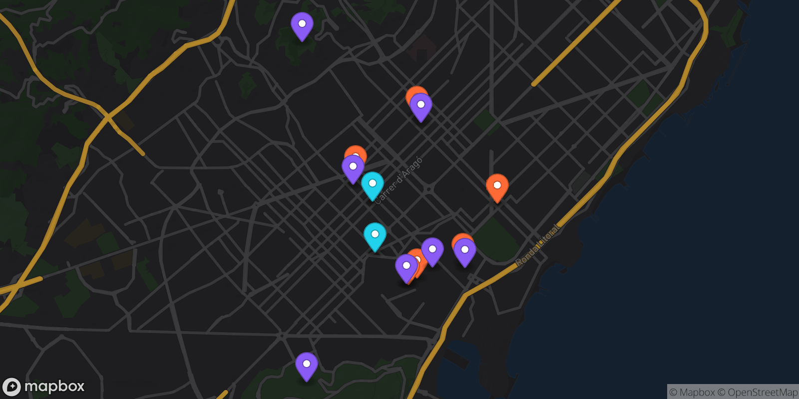 Map showing 15 locations