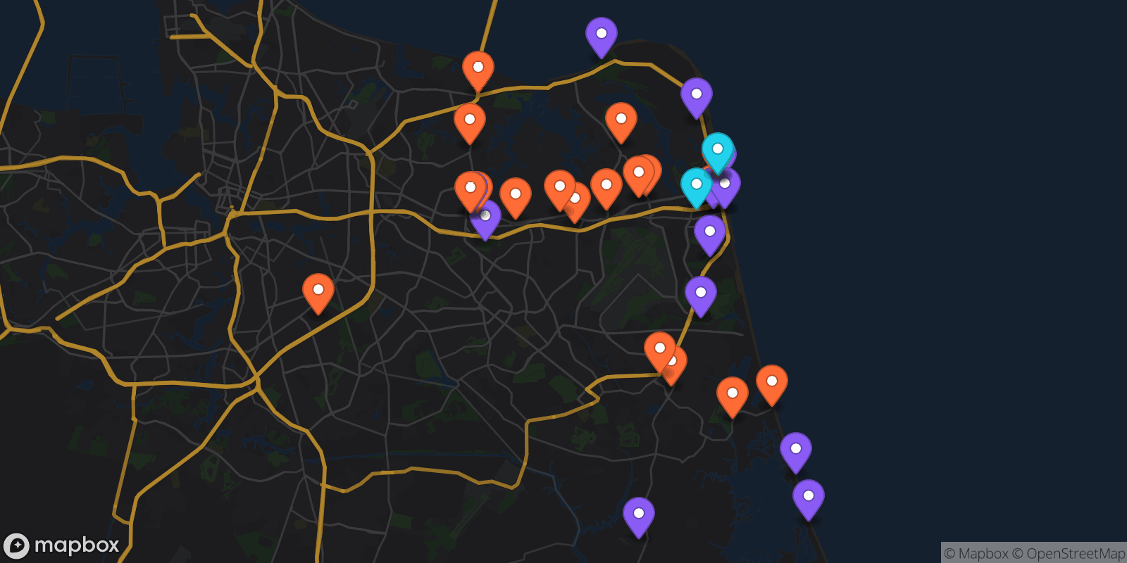 Map showing 36 locations