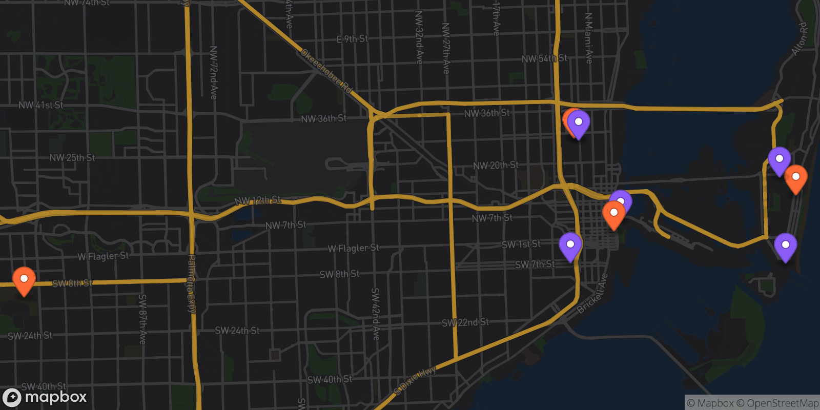 Map showing 9 locations