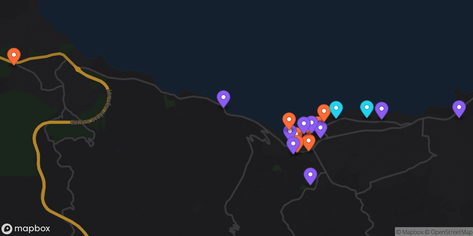 Map showing 19 locations