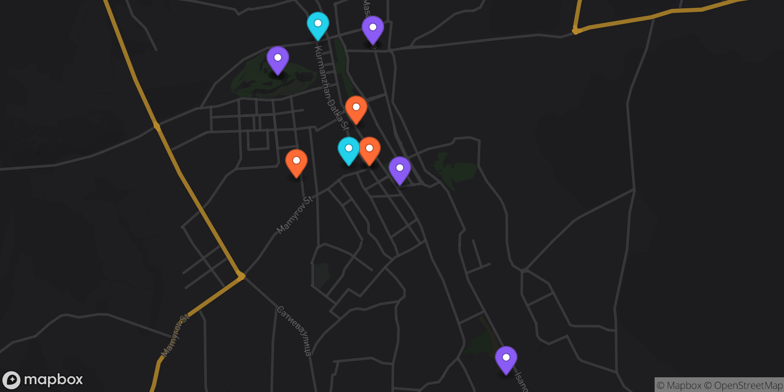 Map showing 13 locations