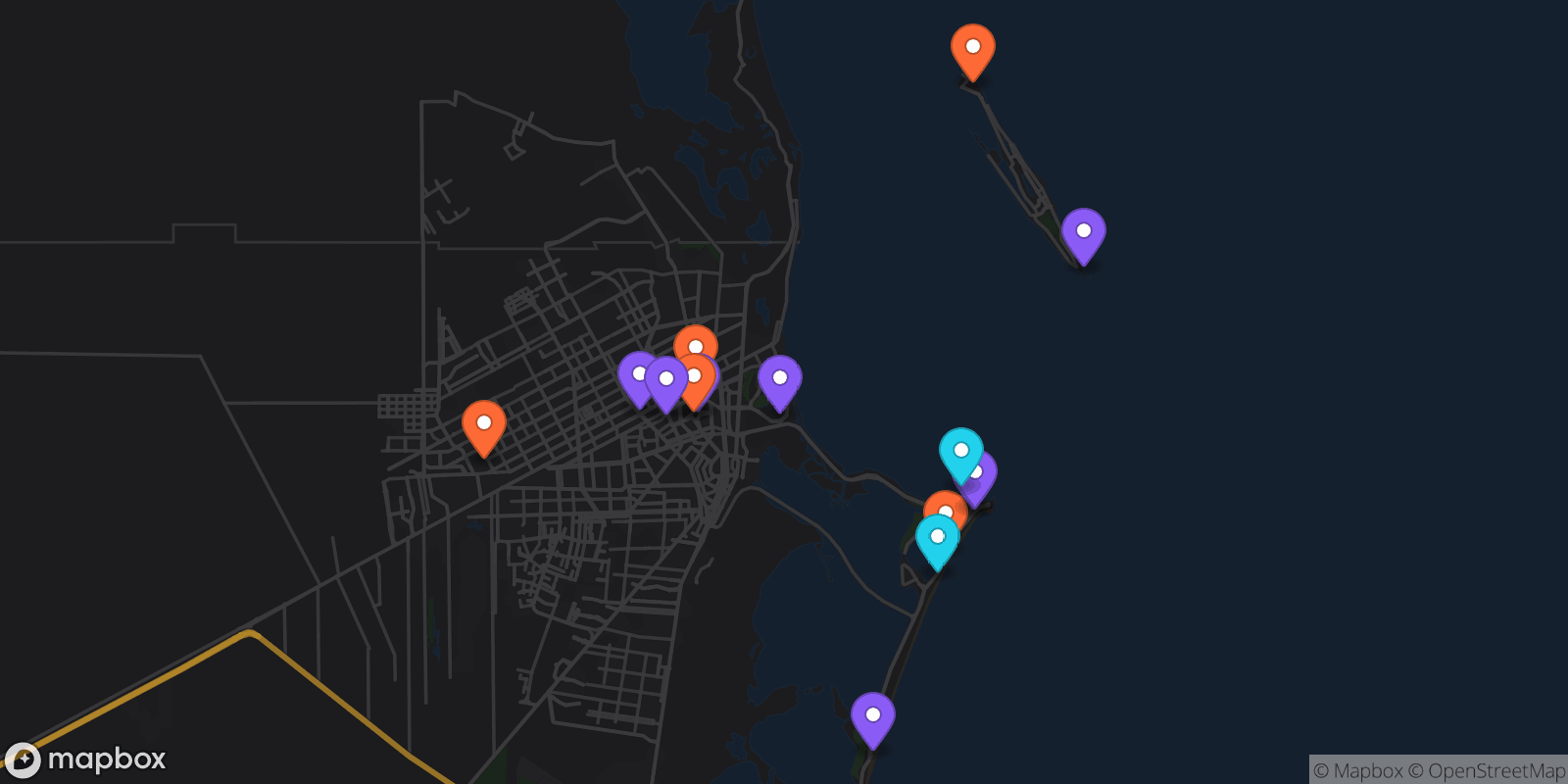 Map showing 15 locations