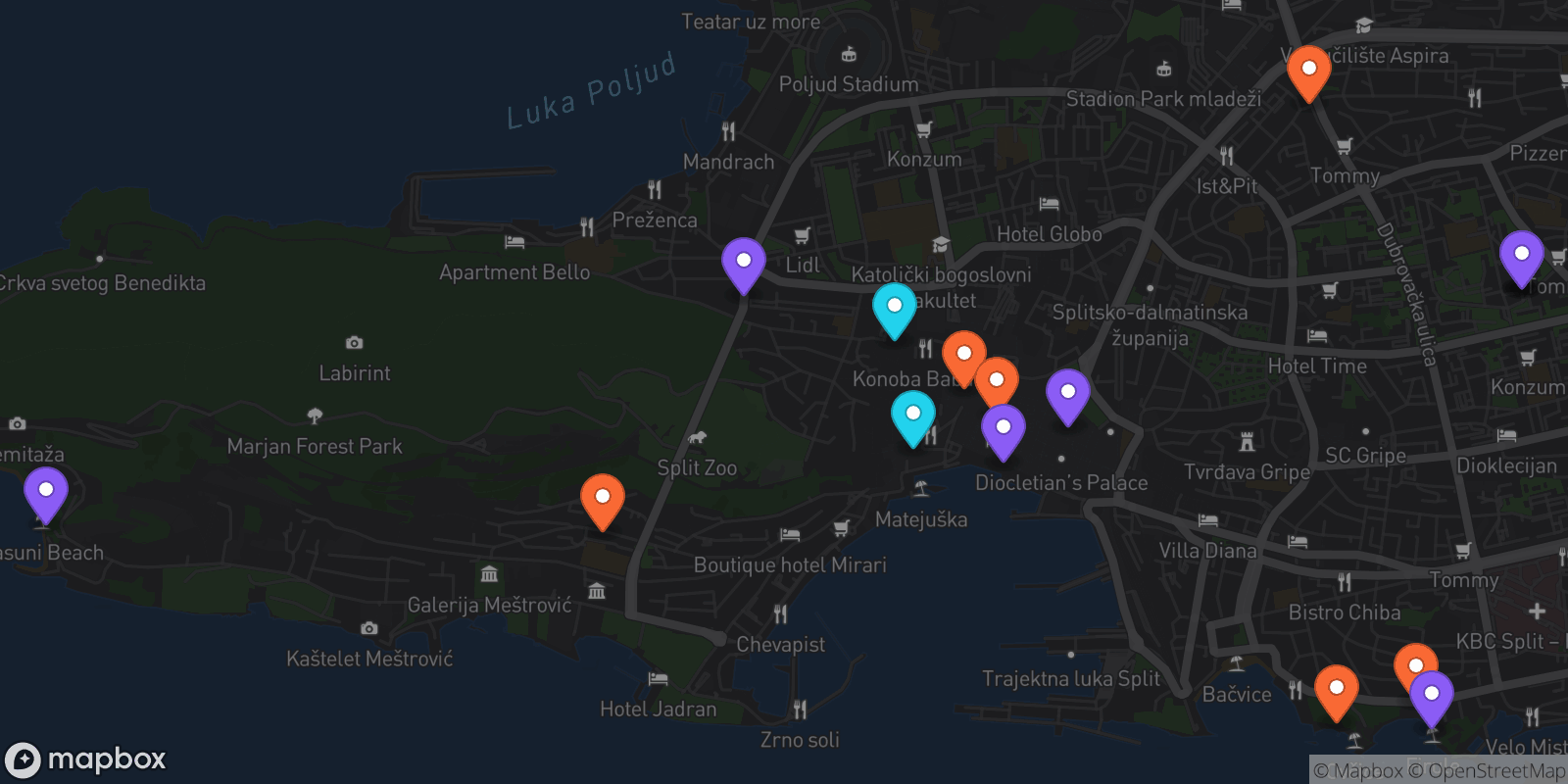Map showing 16 locations