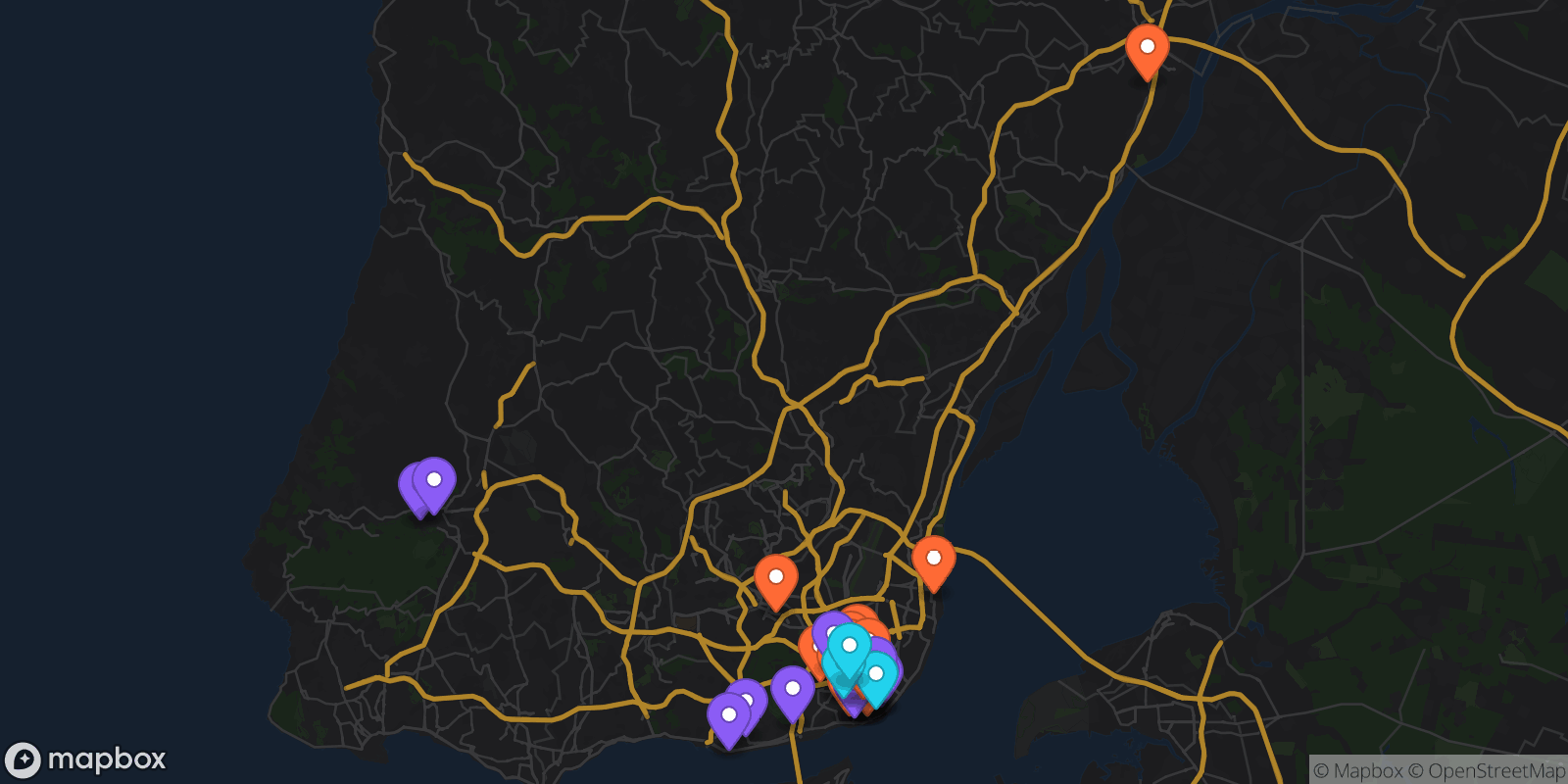 Map showing 34 locations