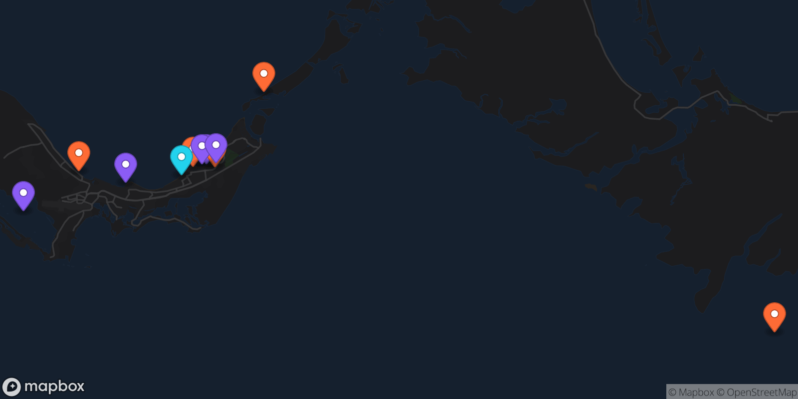 Map showing 11 locations