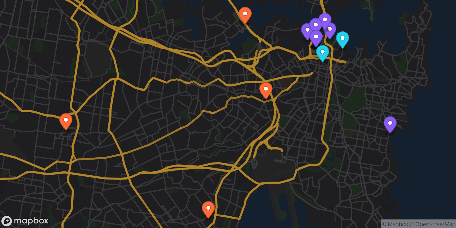 Map showing 18 locations
