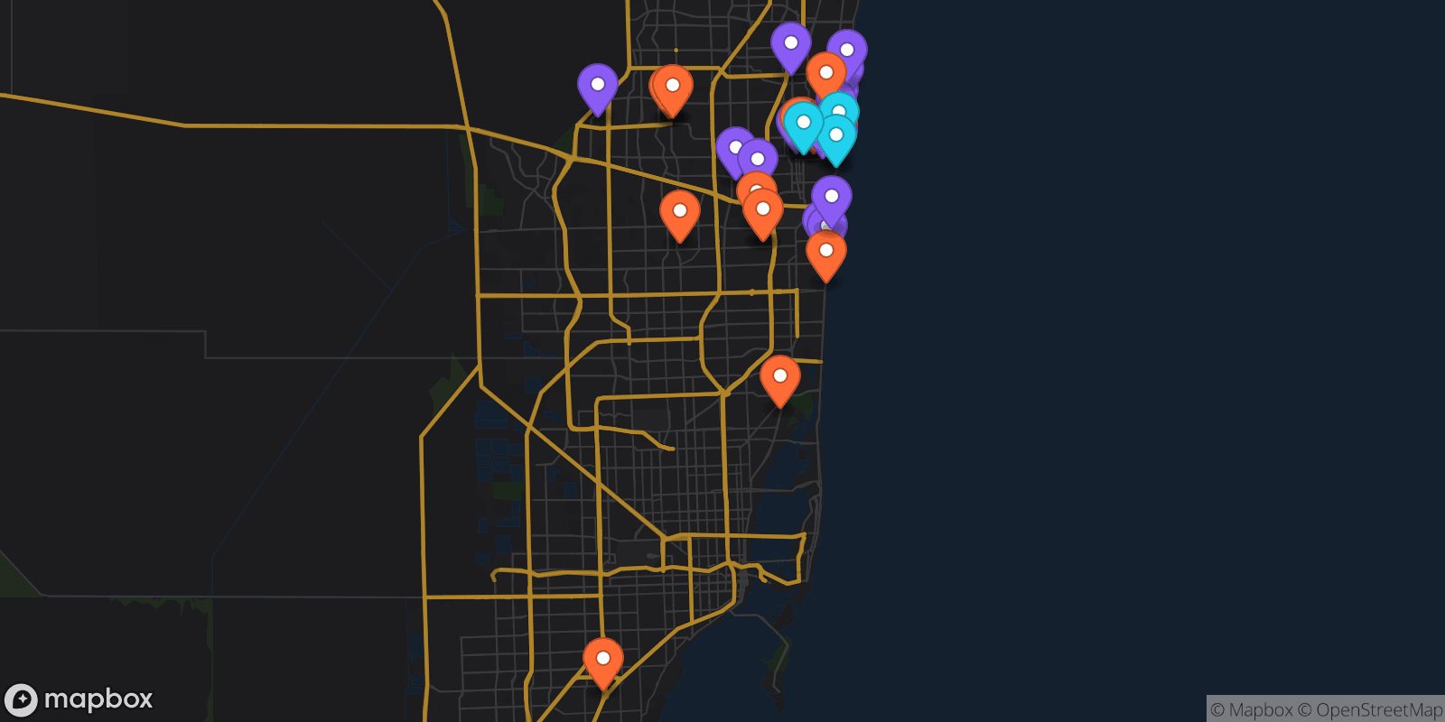 Map showing 33 locations