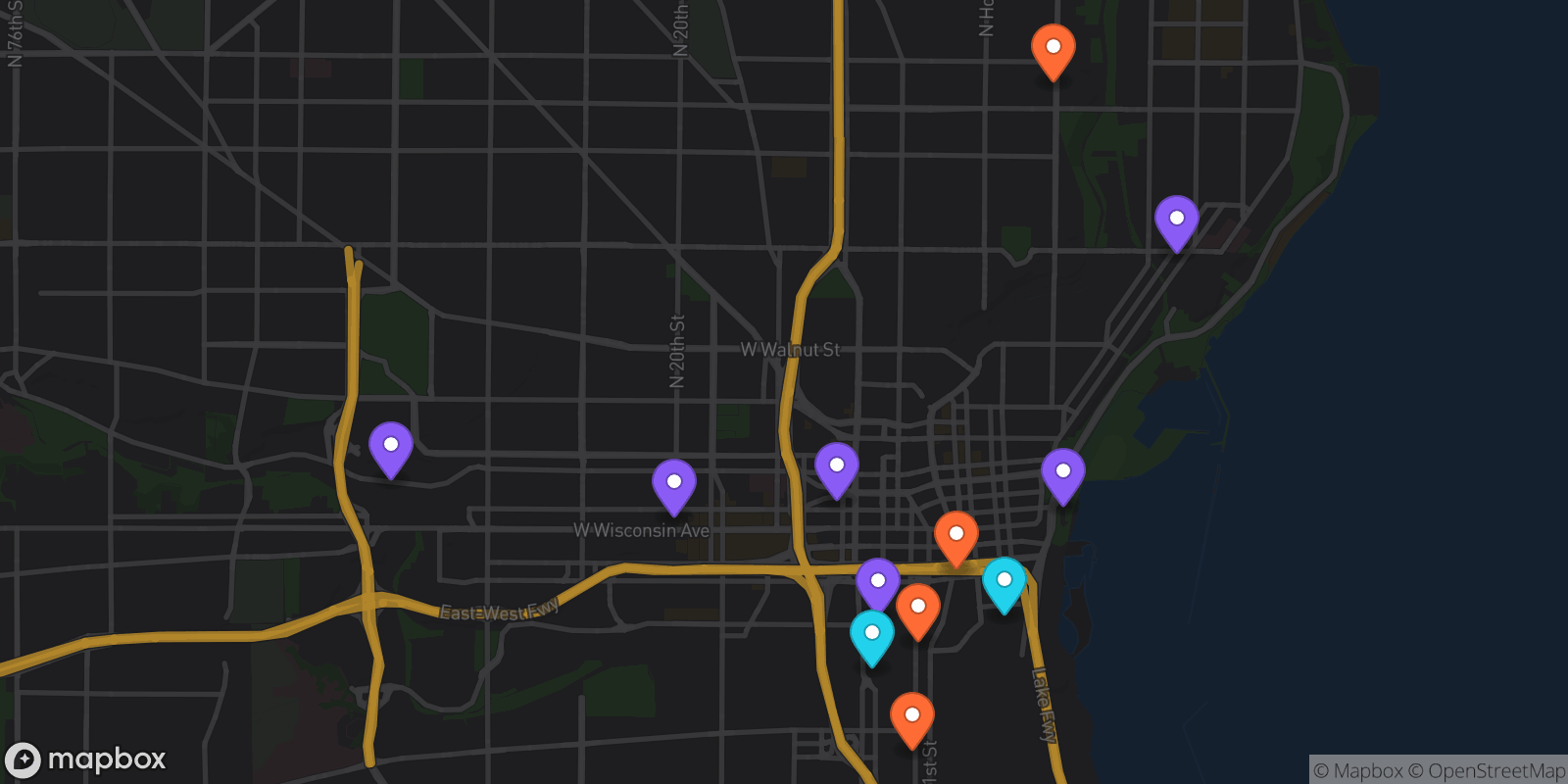 Map showing 12 locations