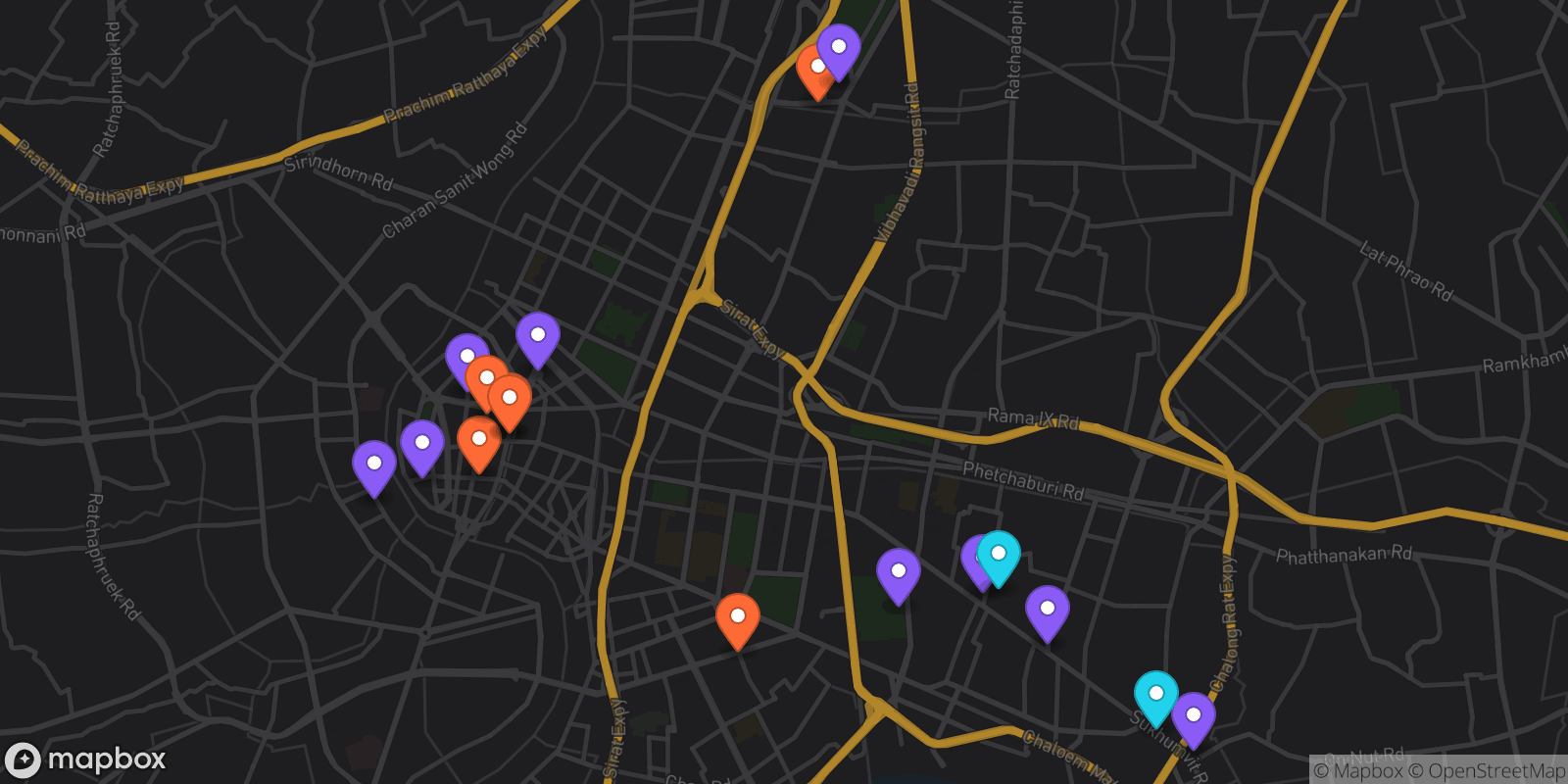 Map showing 17 locations