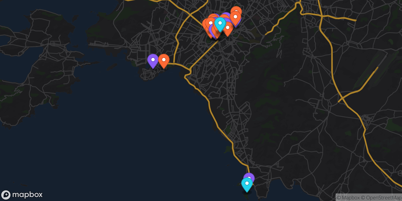 Map showing 32 locations
