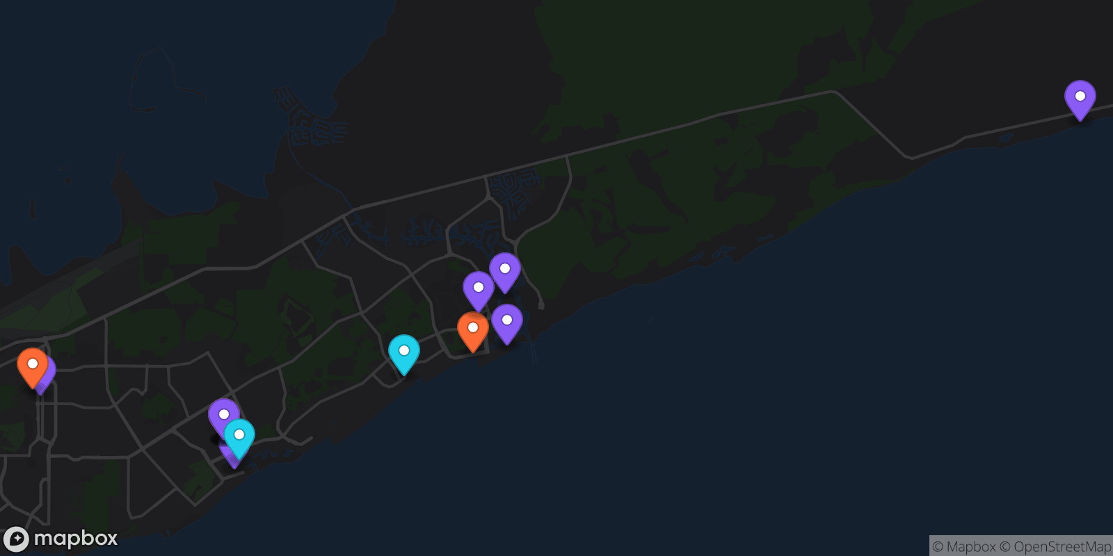Map showing 15 locations