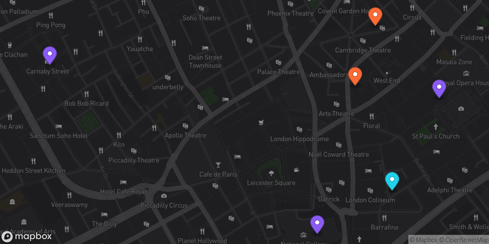Map showing 6 locations