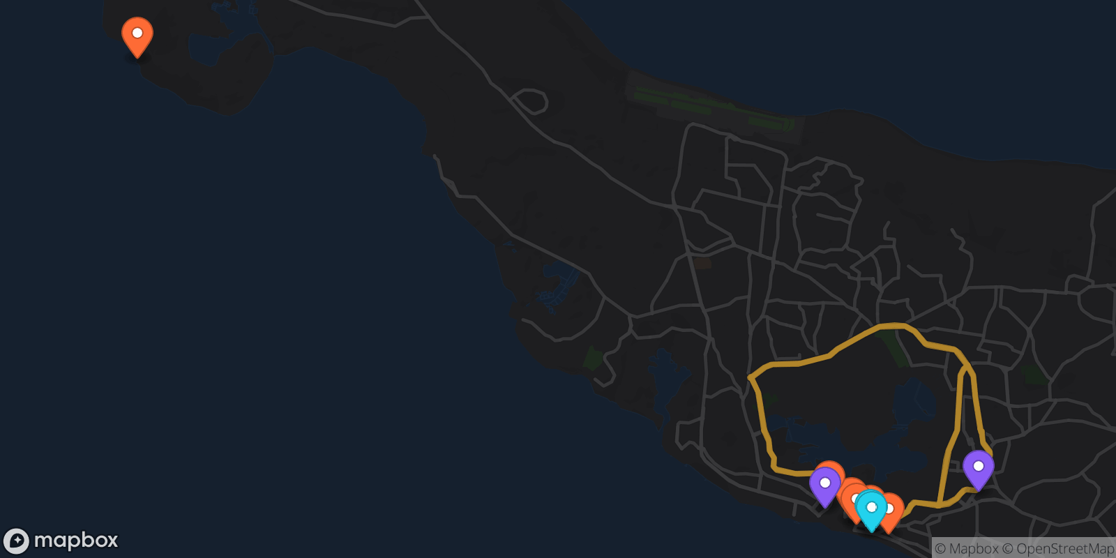 Map showing 10 locations