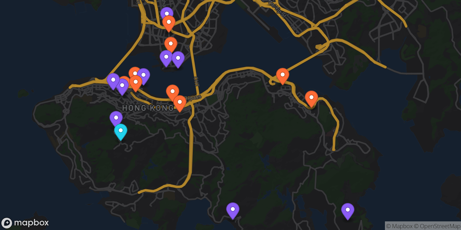 Map showing 20 locations