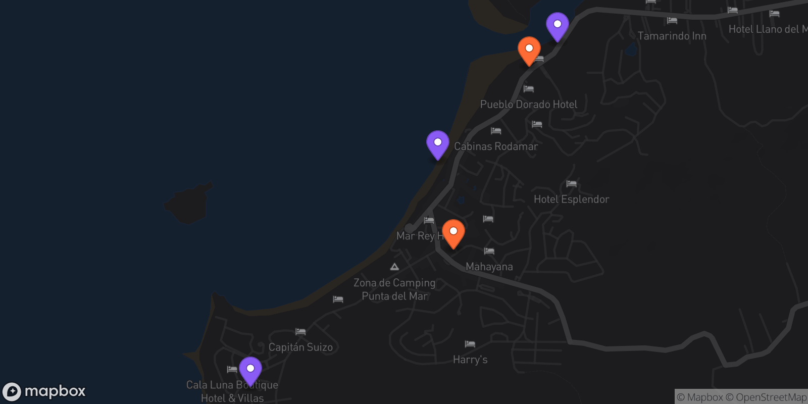 Map showing 5 locations