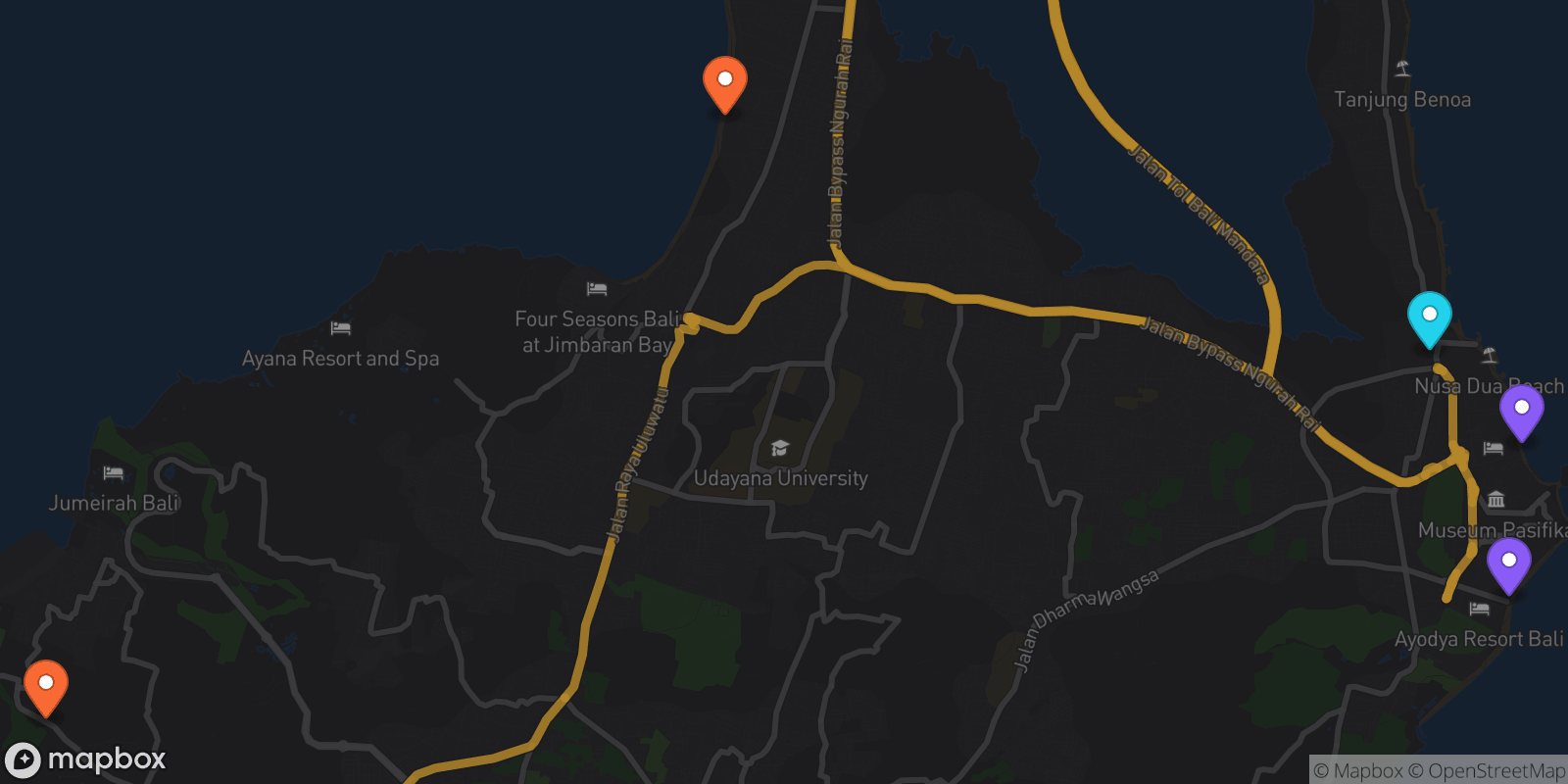 Map showing 5 locations