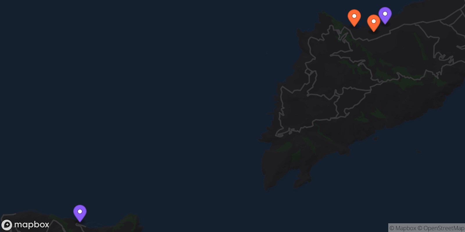 Map showing 4 locations
