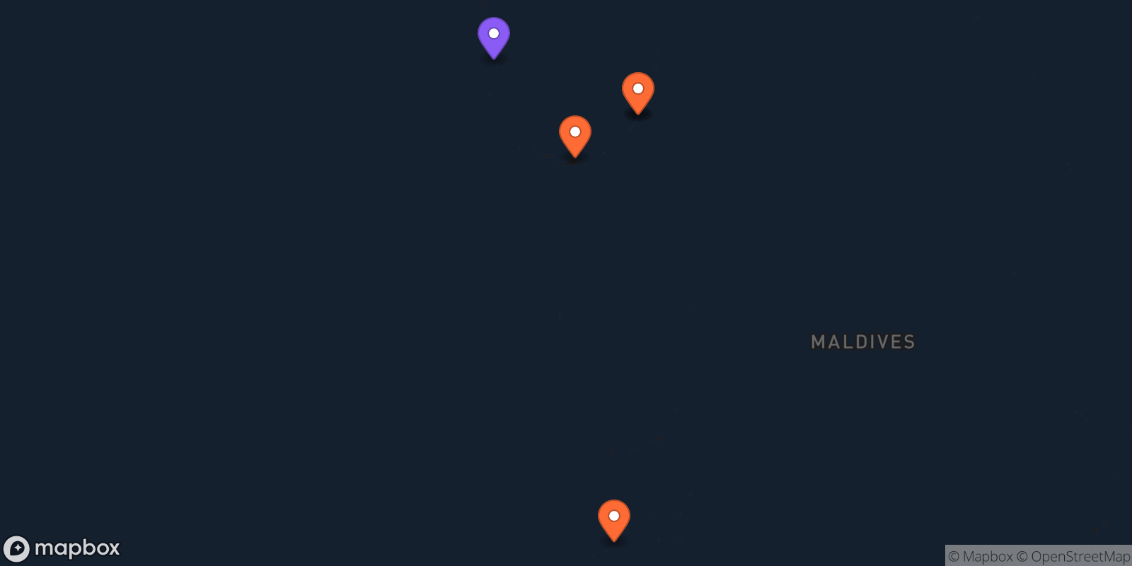Map showing 5 locations