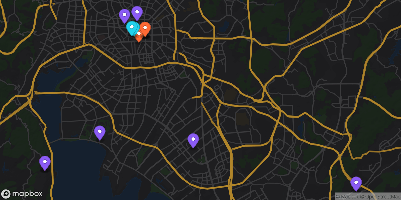 Map showing 16 locations