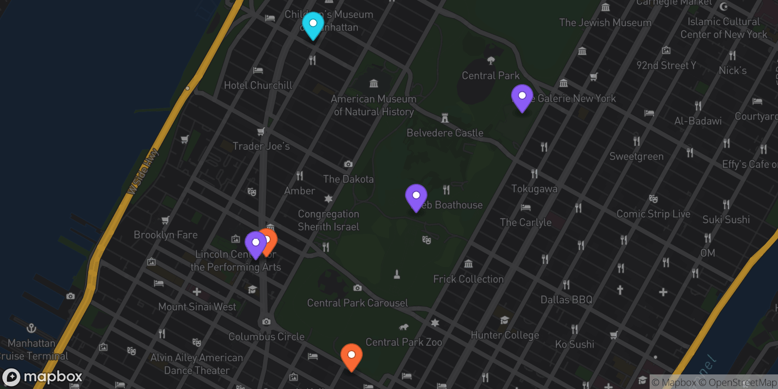 Map showing 6 locations