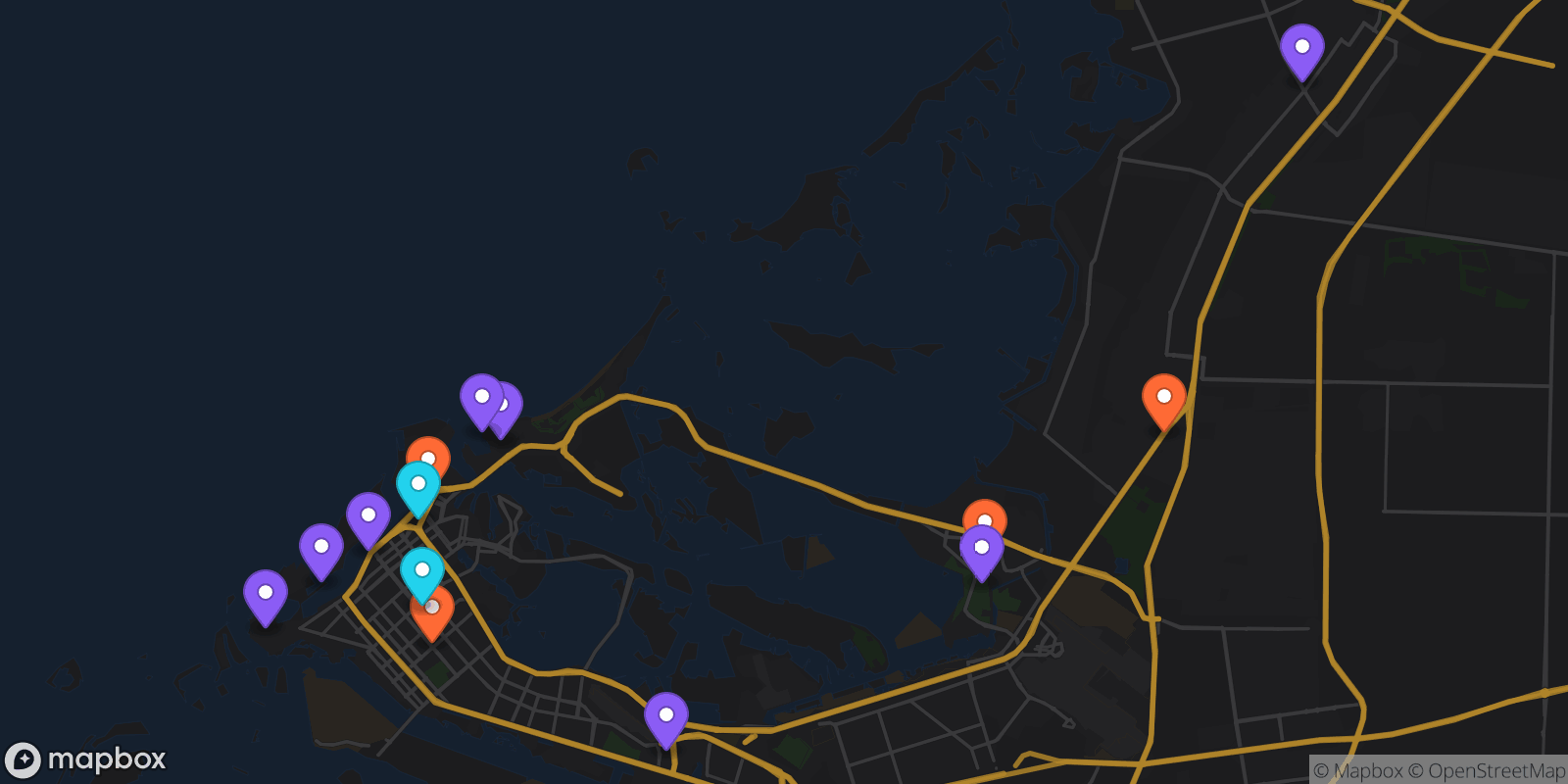 Map showing 14 locations