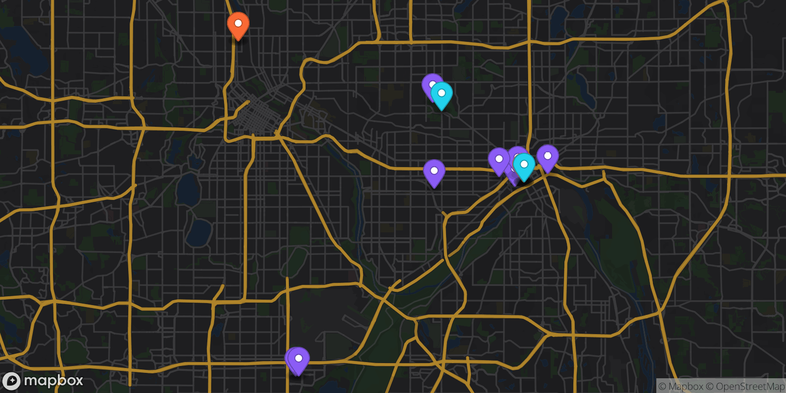 Map showing 17 locations