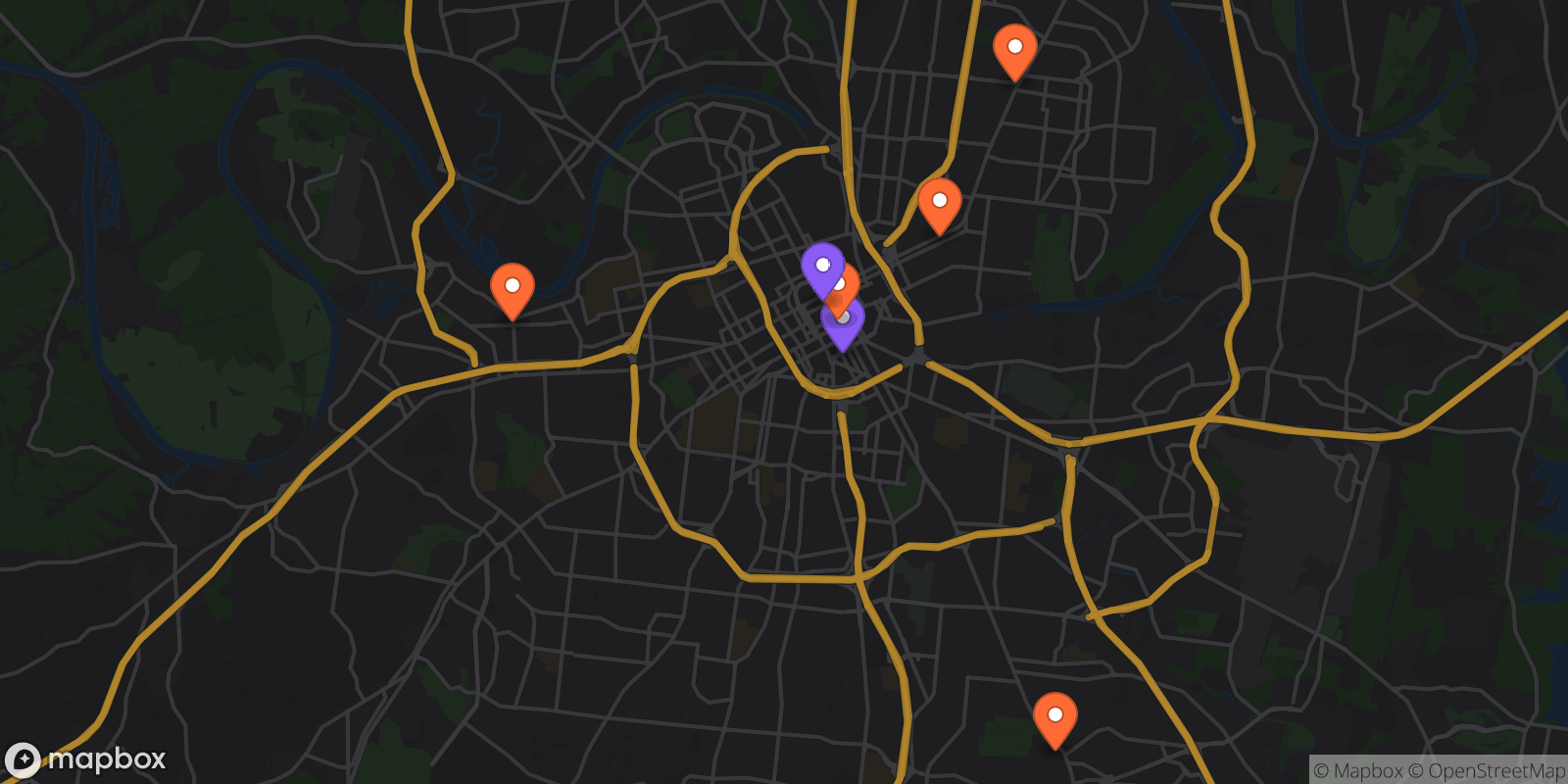 Map showing 7 locations