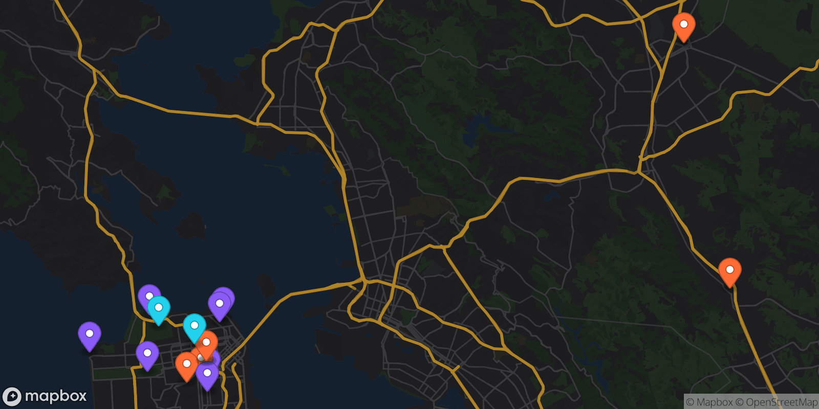 Map showing 15 locations