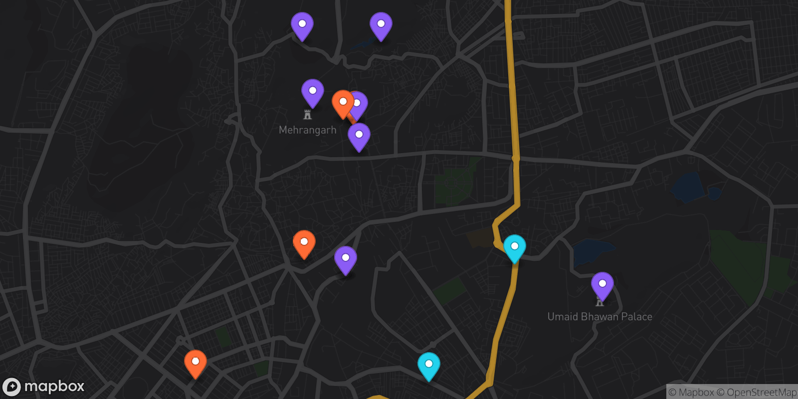 Map showing 15 locations