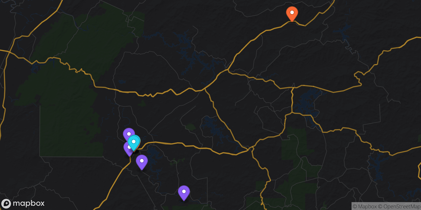 Map showing 14 locations