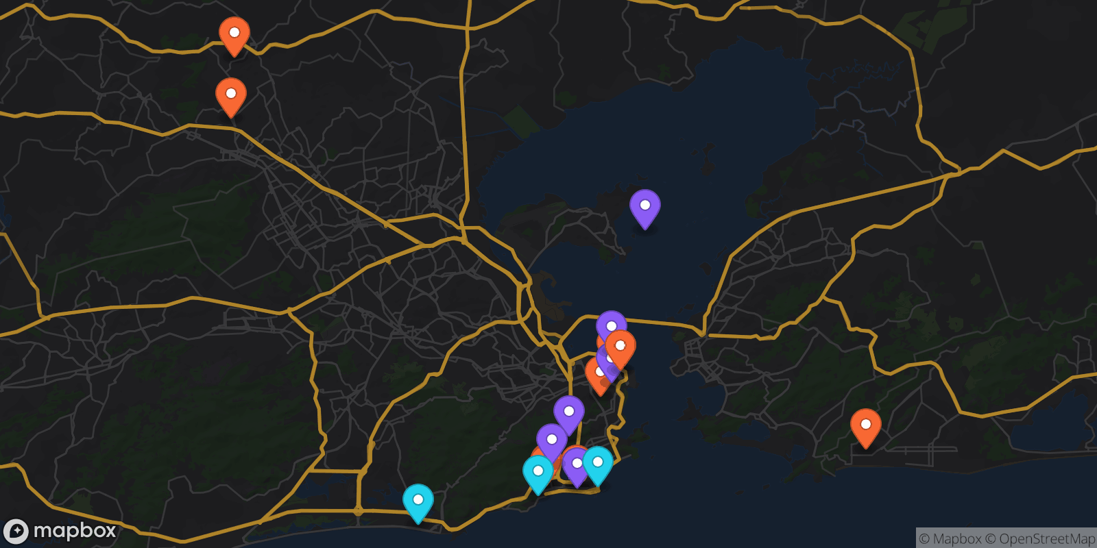 Map showing 19 locations