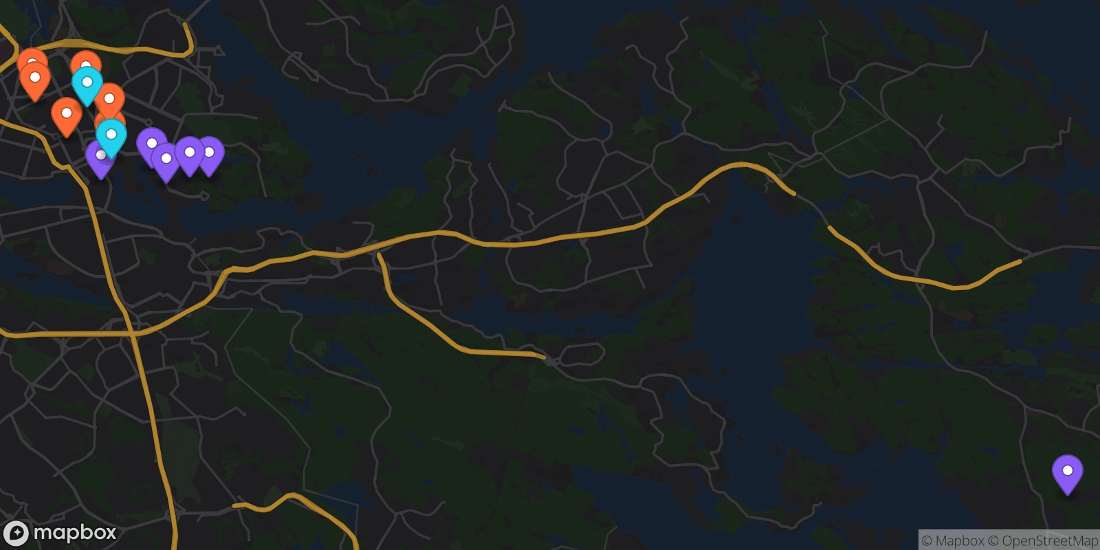 Map showing 14 locations