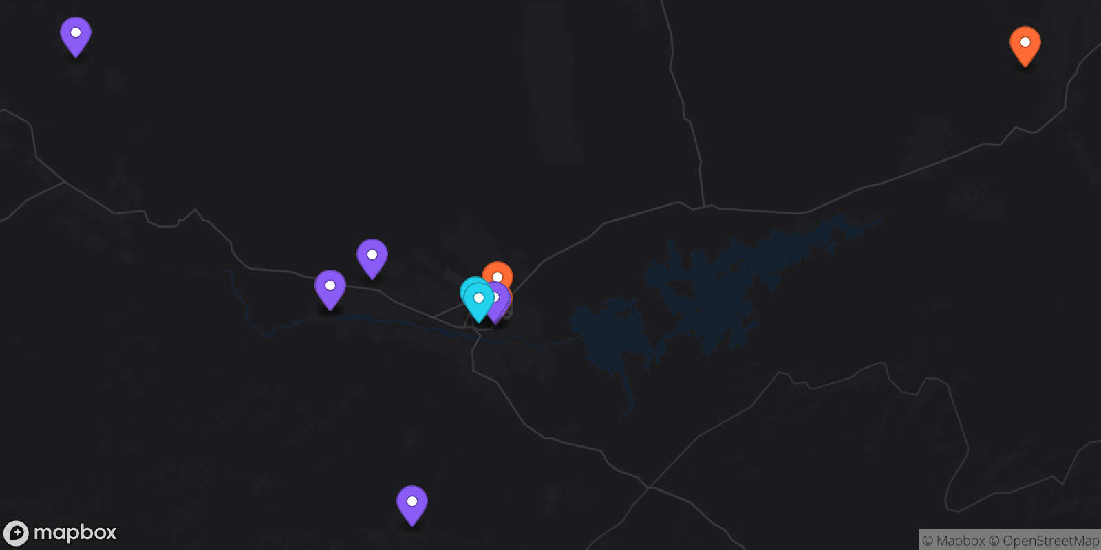 Map showing 12 locations