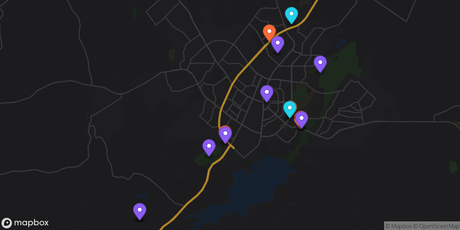 Map showing 15 locations