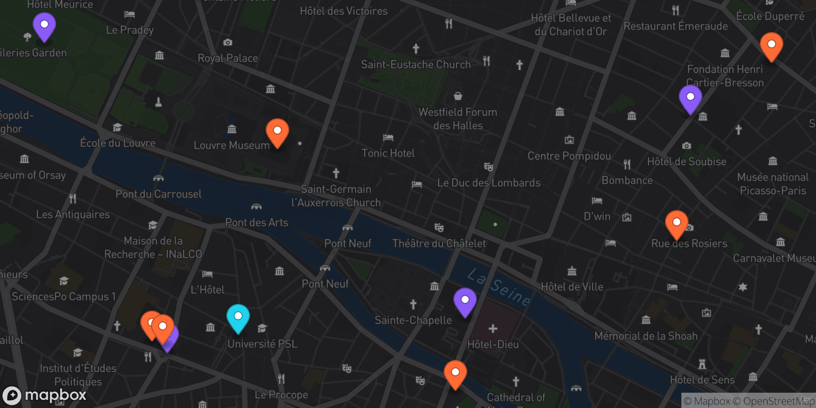 Map showing 11 locations