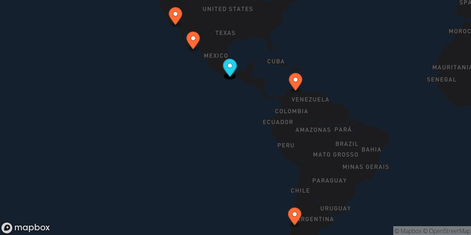 Map showing 18 locations