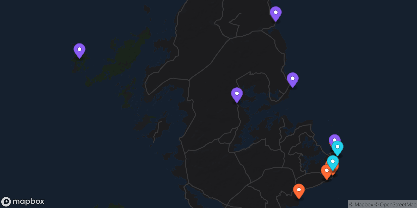 Map showing 16 locations
